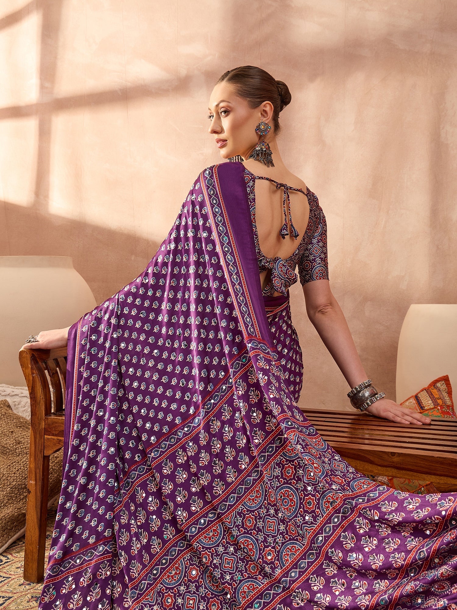 Maira Mirror Work Semi Modal Saree for Wedding & Party Wear ClothsVilla