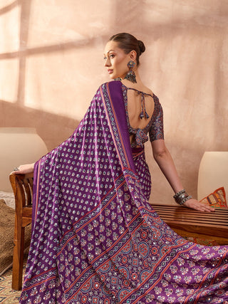 Maira Mirror Work Semi Modal Saree for Wedding & Party Wear ClothsVilla