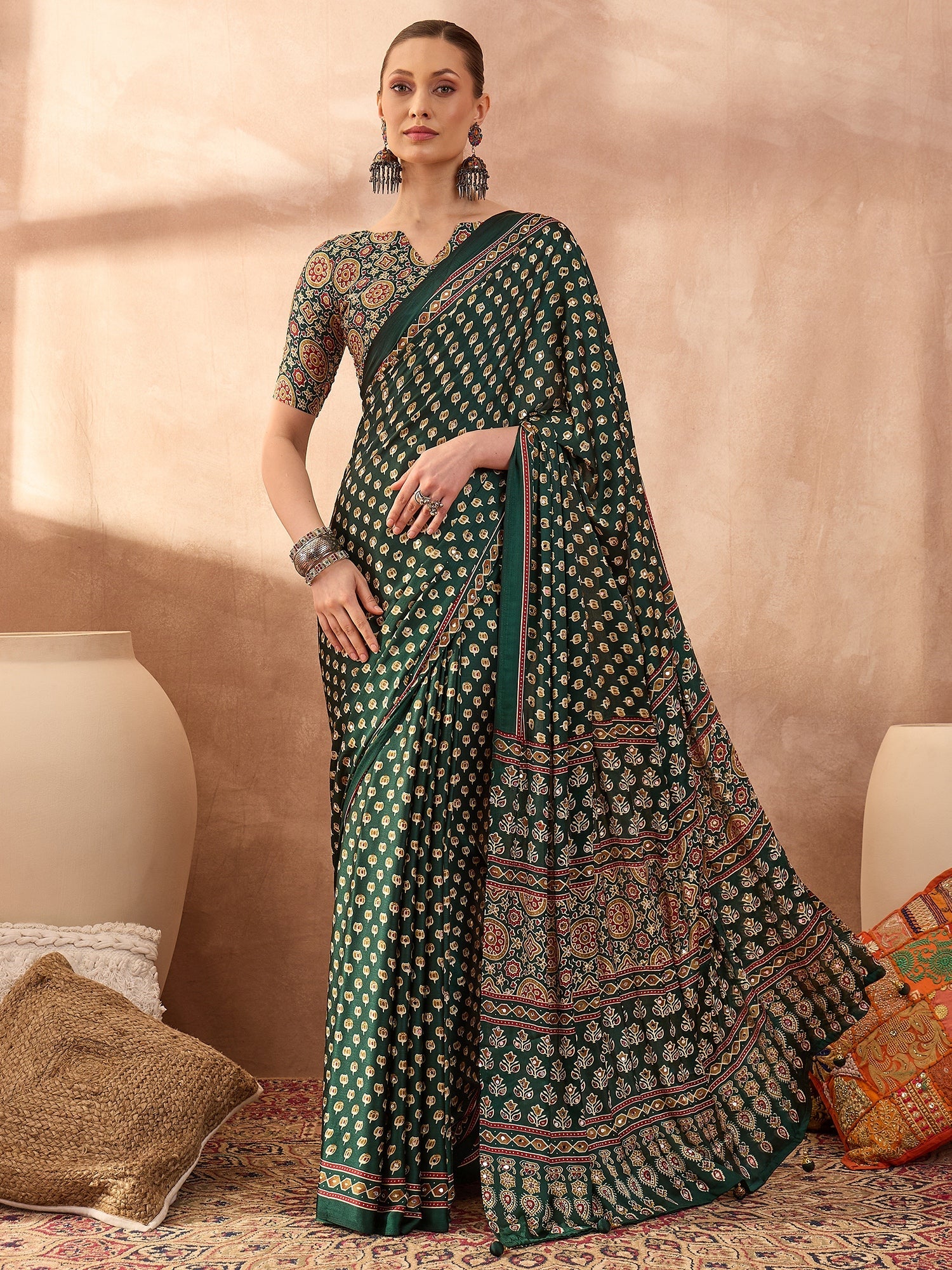 Maira Mirror Work Semi Modal Saree for Wedding & Party Wear ClothsVilla