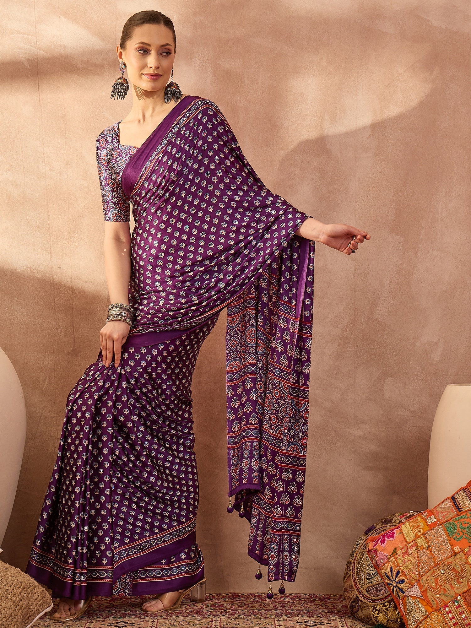 Maira Mirror Work Semi Modal Saree for Wedding & Party Wear ClothsVilla