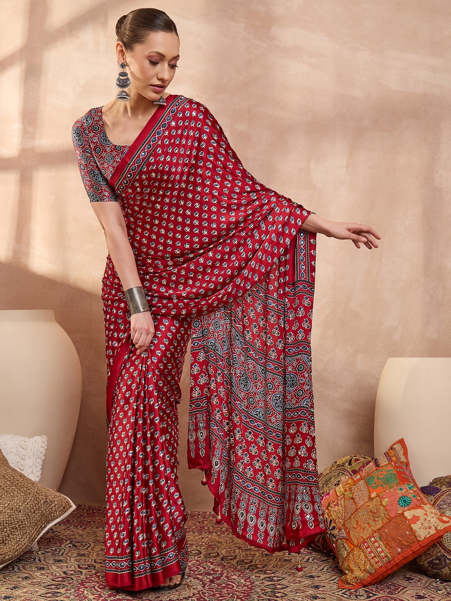 Maira Mirror Work Semi Modal Saree for Wedding & Party Wear ClothsVilla