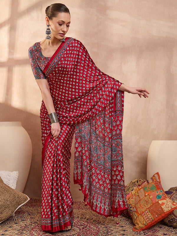 Maira Mirror Work Semi Modal Saree for Wedding & Party Wear ClothsVilla