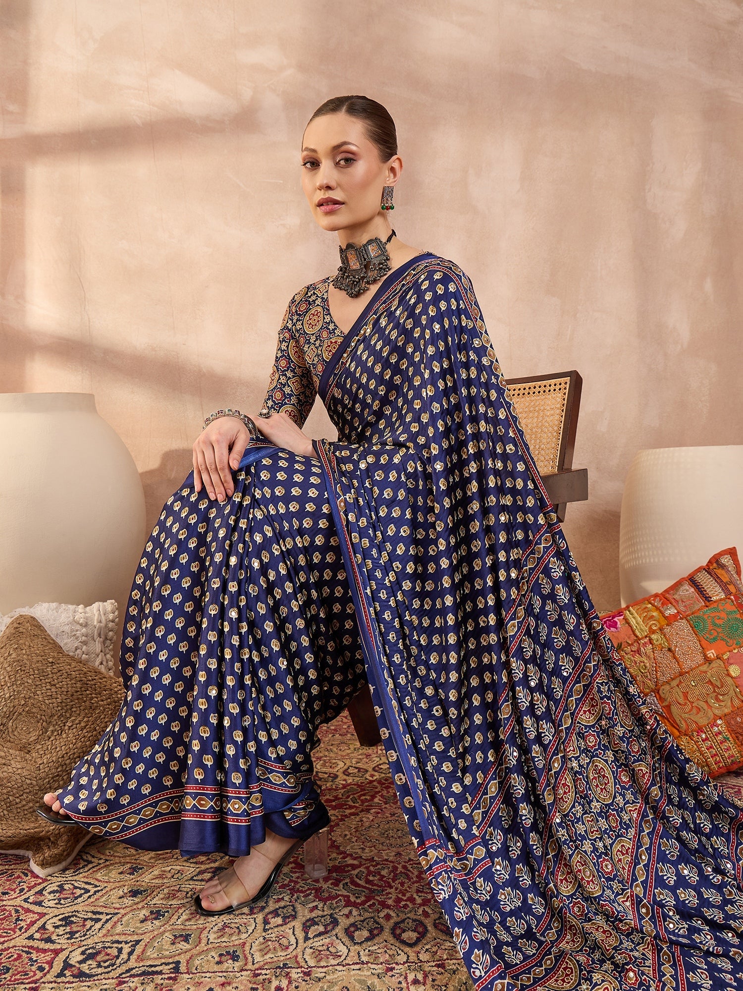 Maira Mirror Work Semi Modal Saree for Wedding & Party Wear ClothsVilla