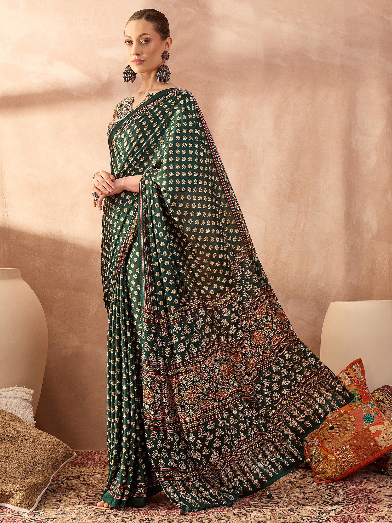Maira Mirror Work Semi Modal Saree for Wedding & Party Wear ClothsVilla