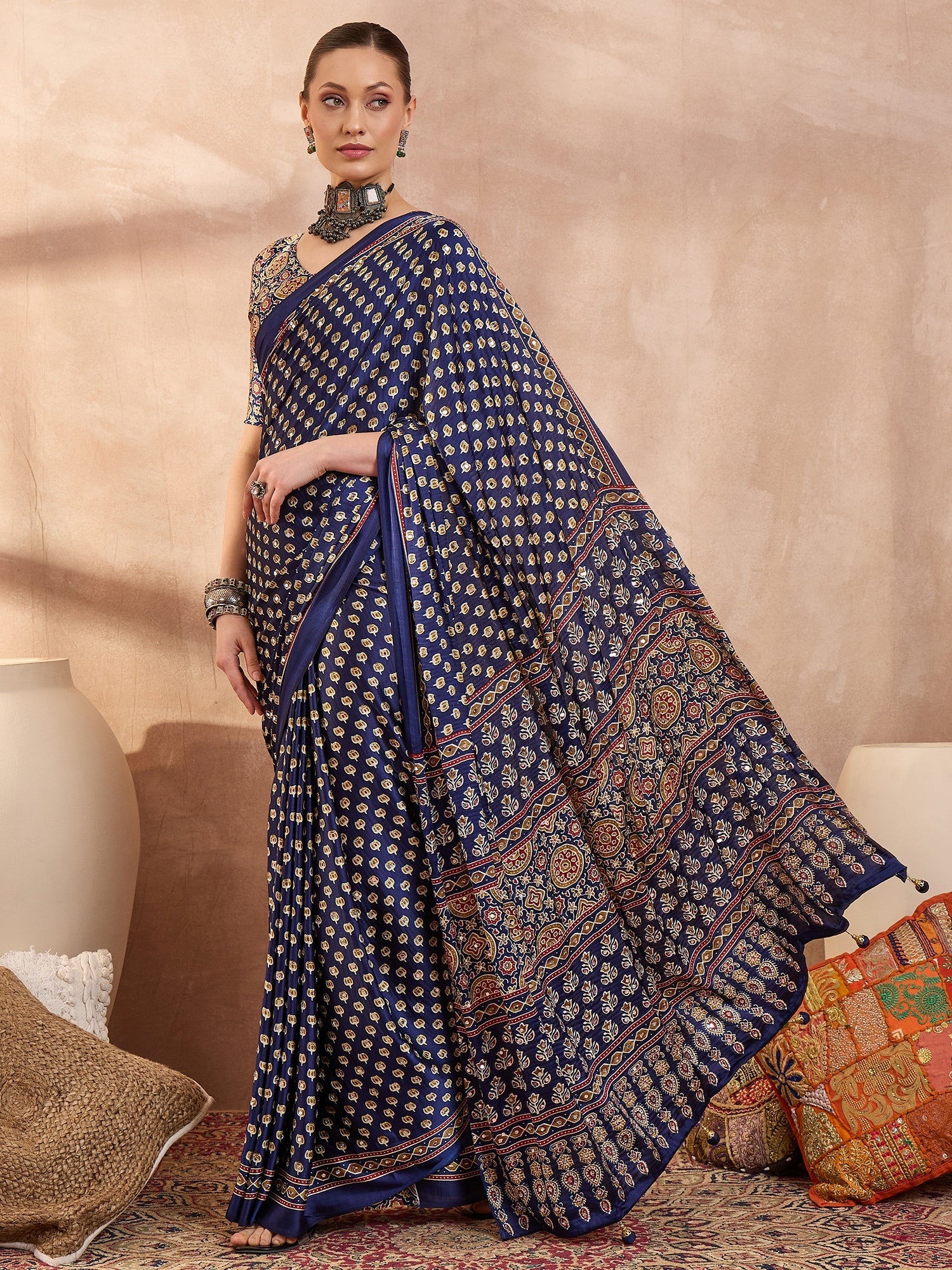 Maira Mirror Work Semi Modal Saree for Wedding & Party Wear ClothsVilla