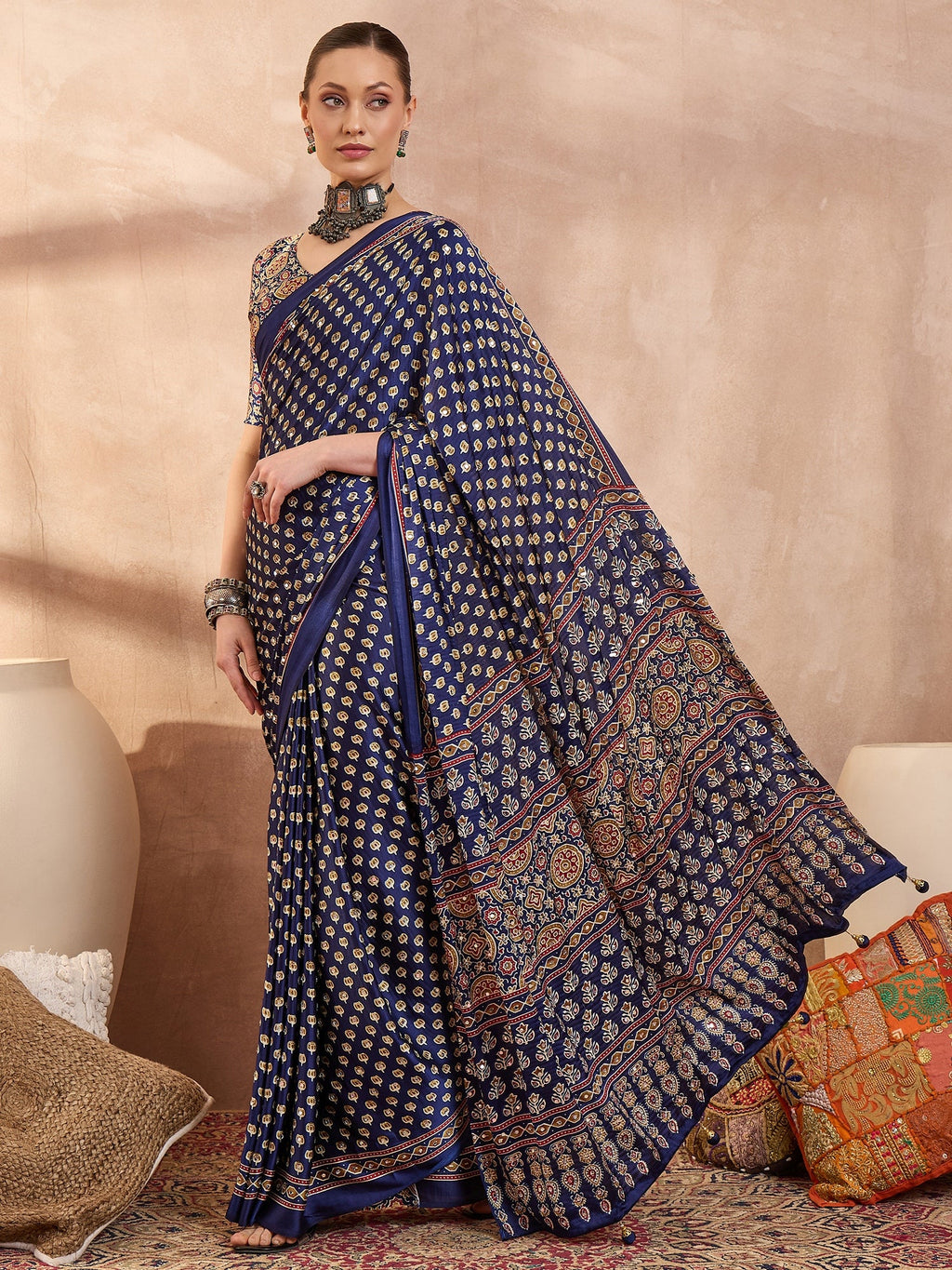Maira Mirror Work Semi Modal Saree for Wedding & Party Wear ClothsVilla