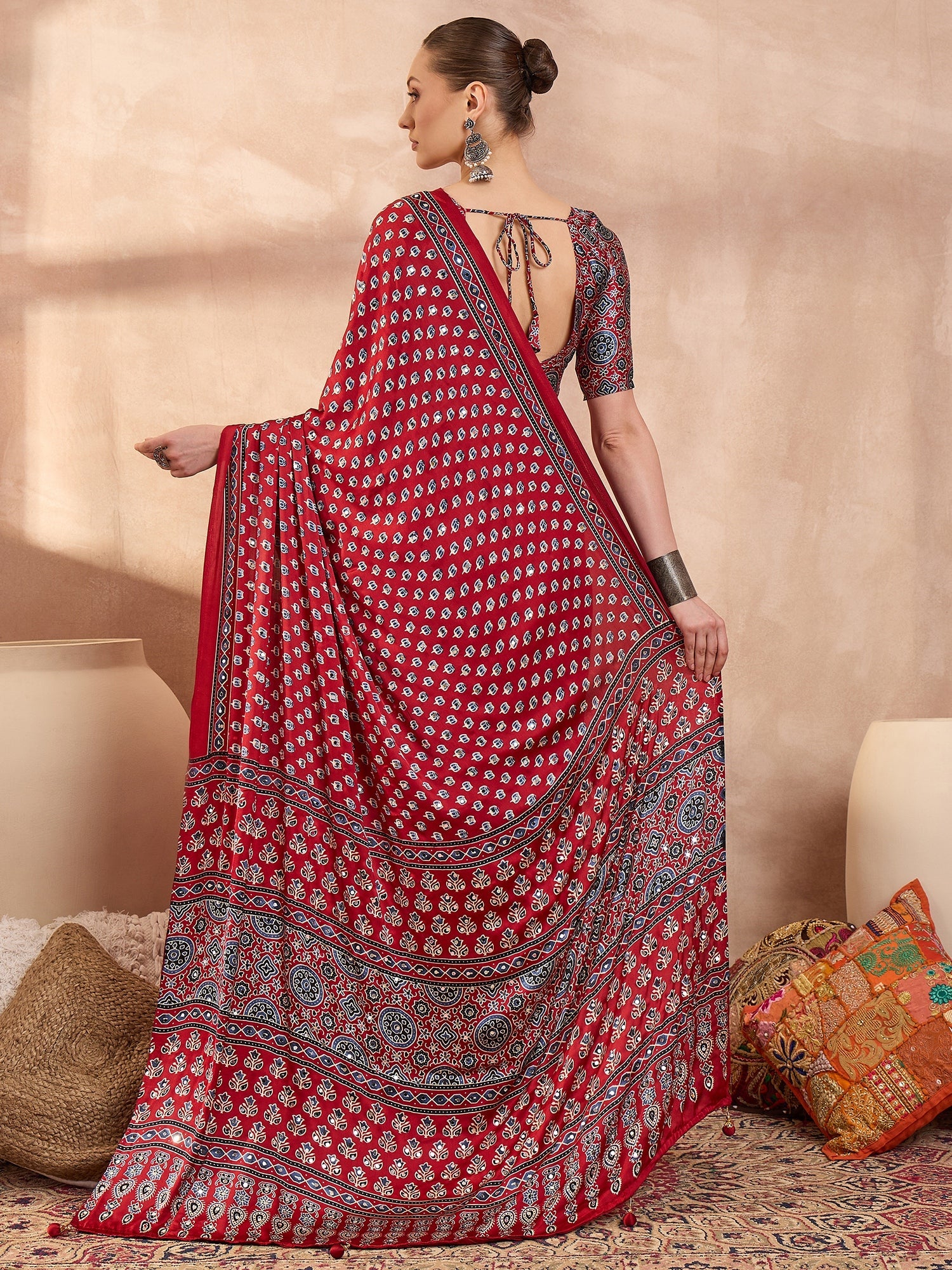 Maira Mirror Work Semi Modal Saree for Wedding & Party Wear ClothsVilla
