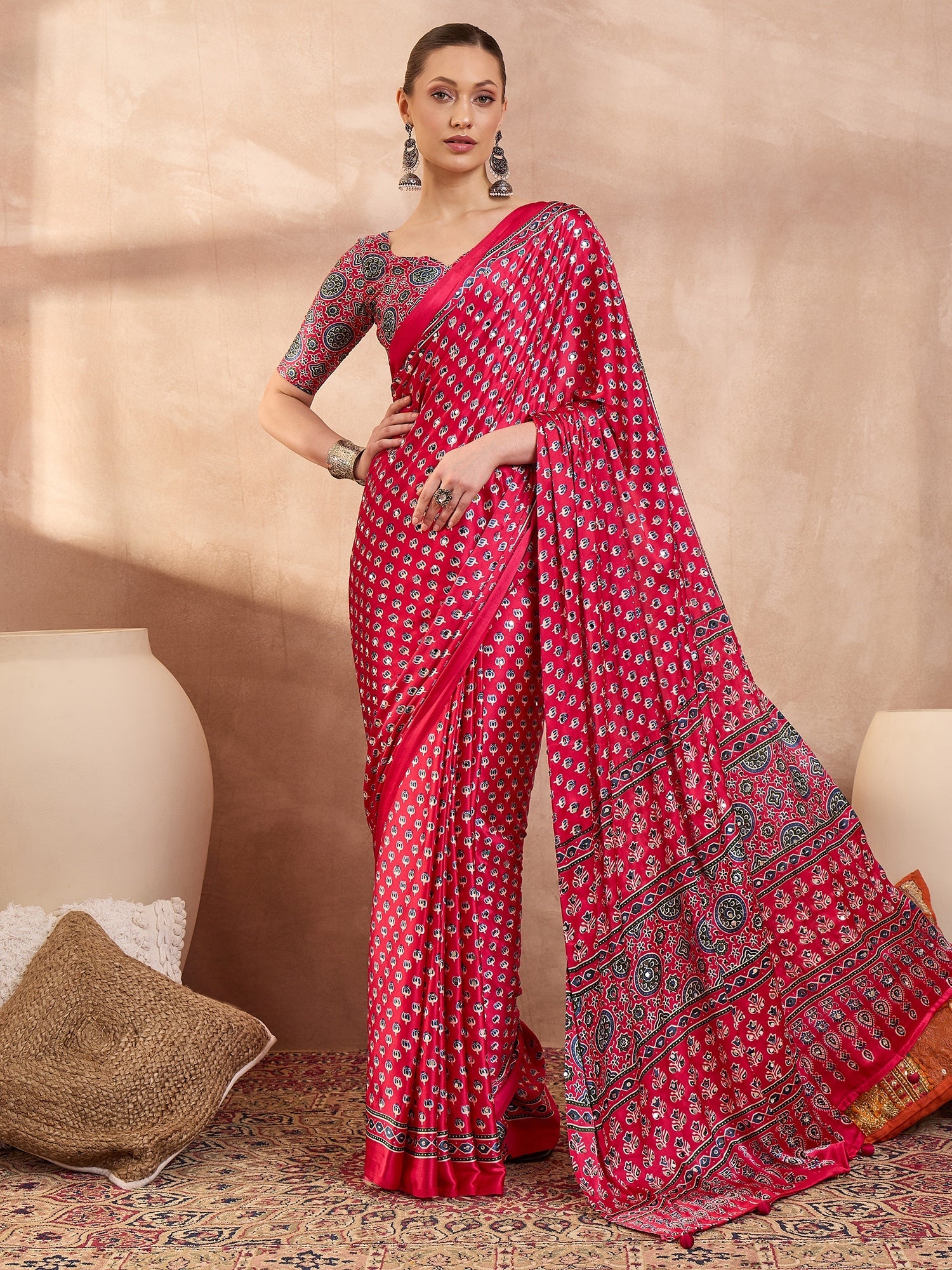 Maira Mirror Work Semi Modal Saree for Wedding & Party Wear ClothsVilla