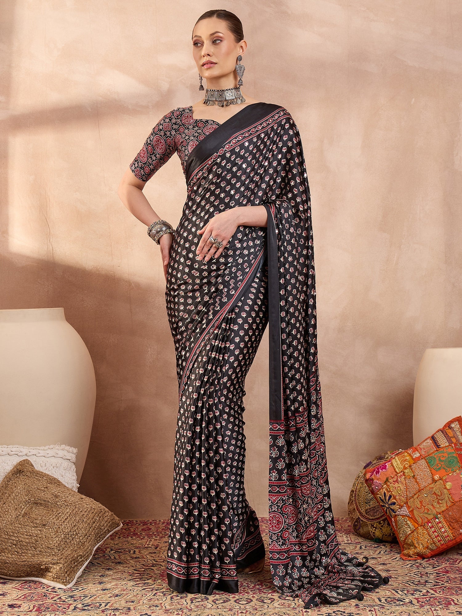 Maira Mirror Work Semi Modal Saree for Wedding & Party Wear ClothsVilla