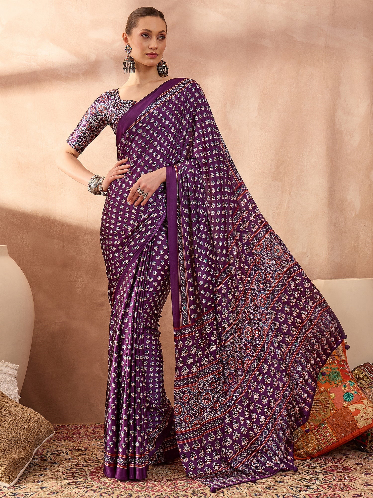 Maira Mirror Work Semi Modal Saree for Wedding & Party Wear ClothsVilla