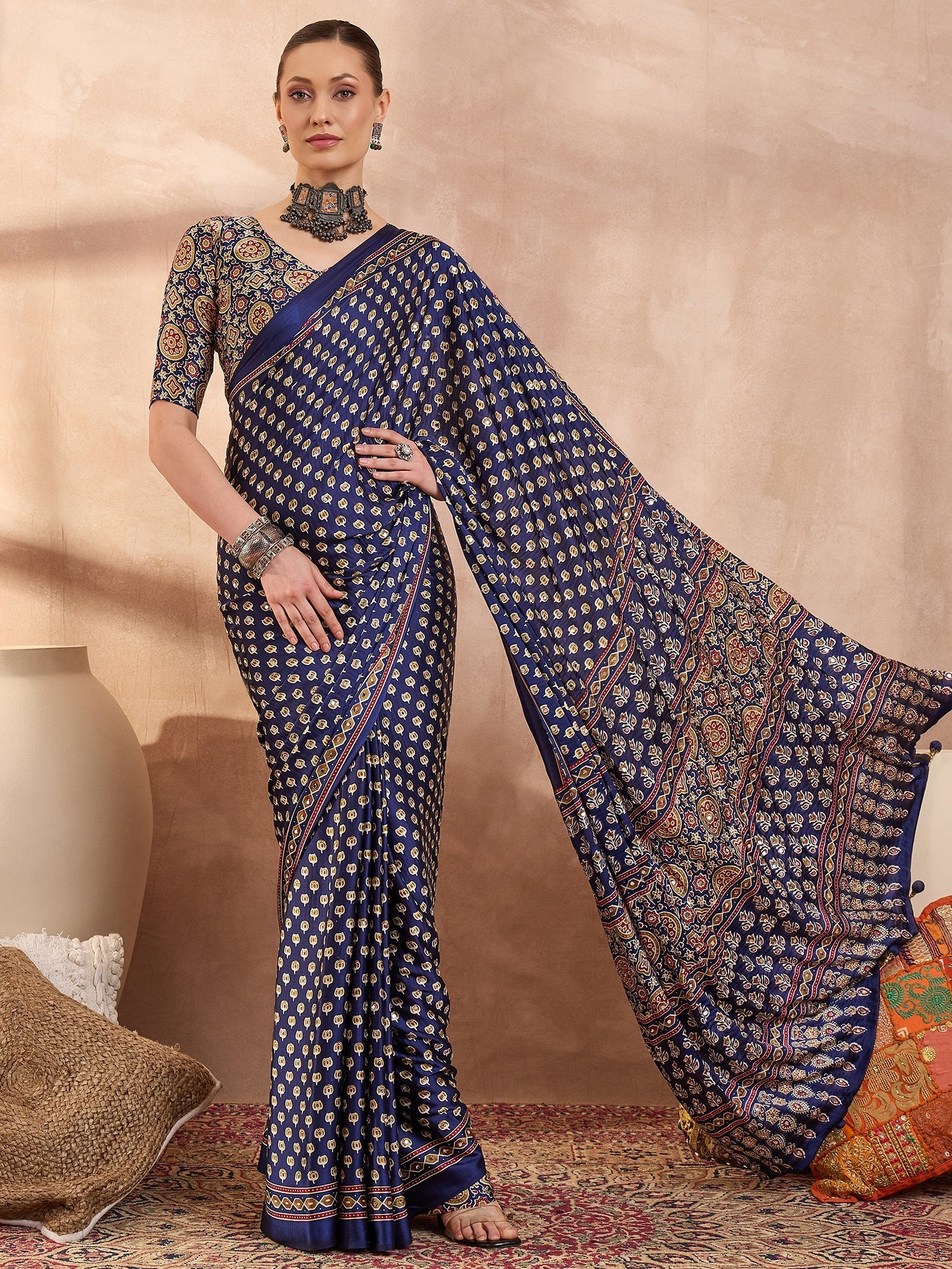 Maira Mirror Work Semi Modal Saree for Wedding & Party Wear ClothsVilla