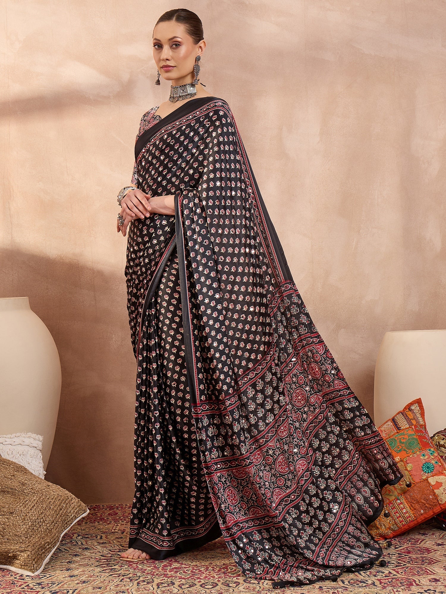 Maira Mirror Work Semi Modal Saree for Wedding & Party Wear ClothsVilla
