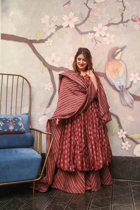 Majestic Maroon Maslin 3-Piece Suit with Heavy Digital Print ClothsVilla Main image