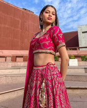 Load image into Gallery viewer, Malai Satin Silk Lehenga Choli Set with Embroidered Dupatta ClothsVilla