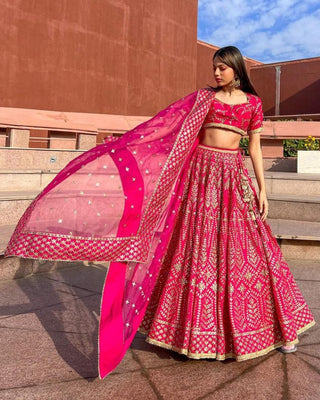 Malai Satin Silk Lehenga Choli Set with Embroidered Dupatta ClothsVilla
