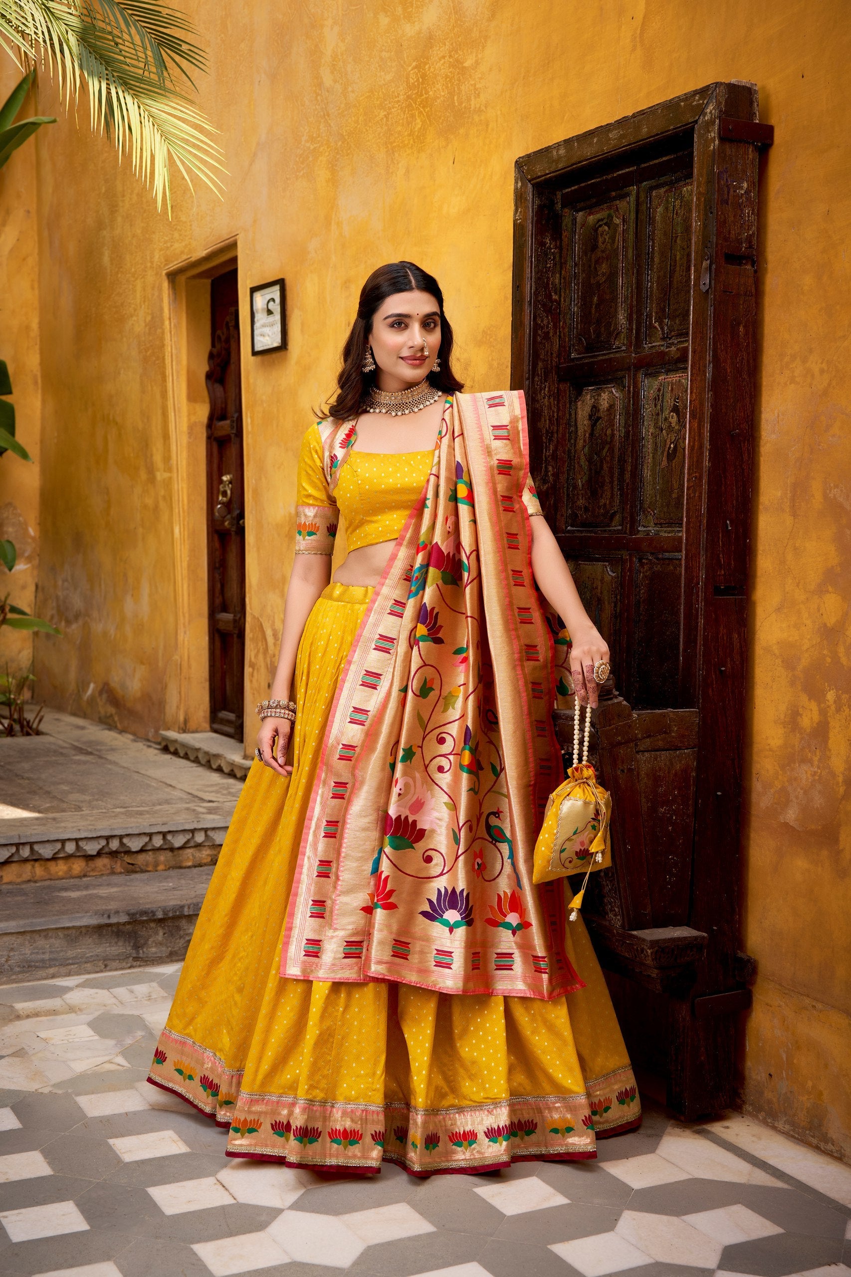 Mango Paithani Lehenga Set with Batwa Secondary image