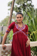 Load image into Gallery viewer, Maroon 14 Kg Rayon Kutchi Gamthi Embroidered Kurti ClothsVilla