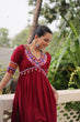 Load image into Gallery viewer, Maroon 14 Kg Rayon Kutchi Gamthi Embroidered Kurti ClothsVilla
