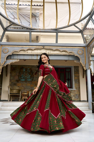 Maroon Ajrakh Printed Lehenga ClothsVilla