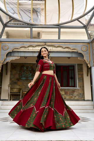 Maroon Ajrakh Printed Lehenga ClothsVilla
