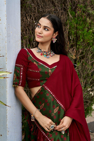 Maroon Ajrakh Printed Lehenga ClothsVilla