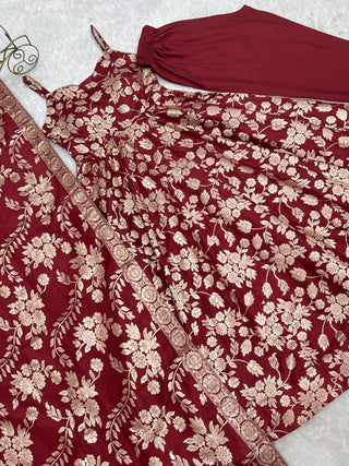Maroon Banarasi silk Anarkali Gown ClothsVilla