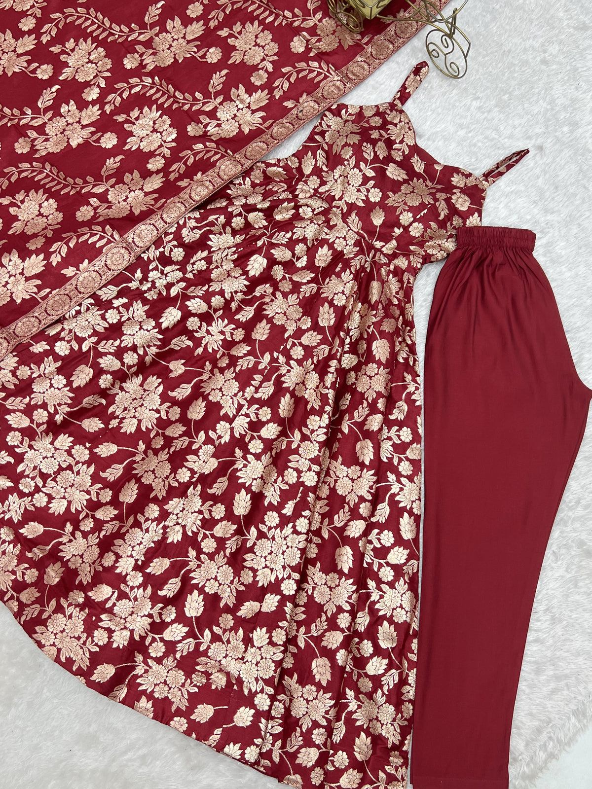 Maroon Banarasi silk Anarkali Gown ClothsVilla