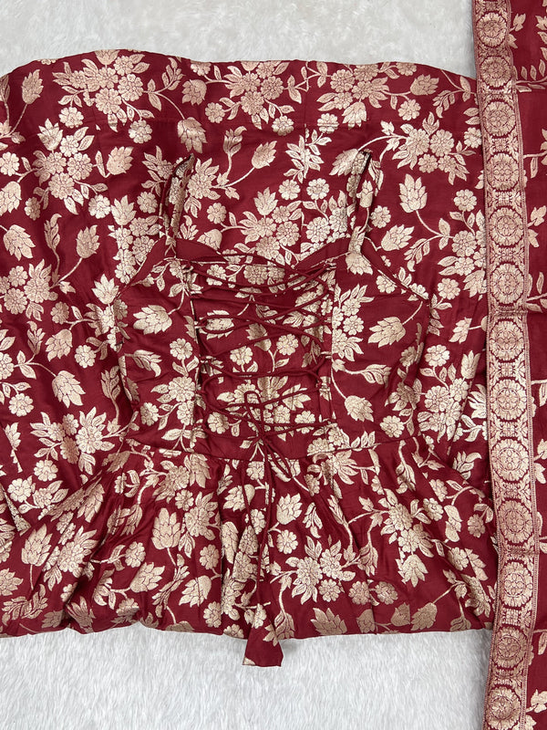 Maroon Banarasi silk Anarkali Gown ClothsVilla
