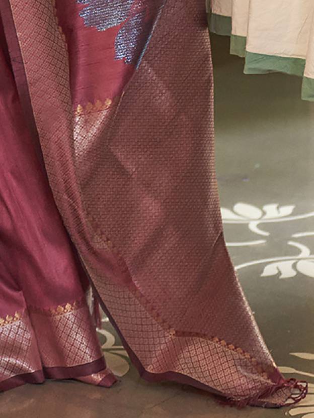 Maroon Banarasi Silk Blend Saree with Unstitched Blouse Piece ClothsVilla
