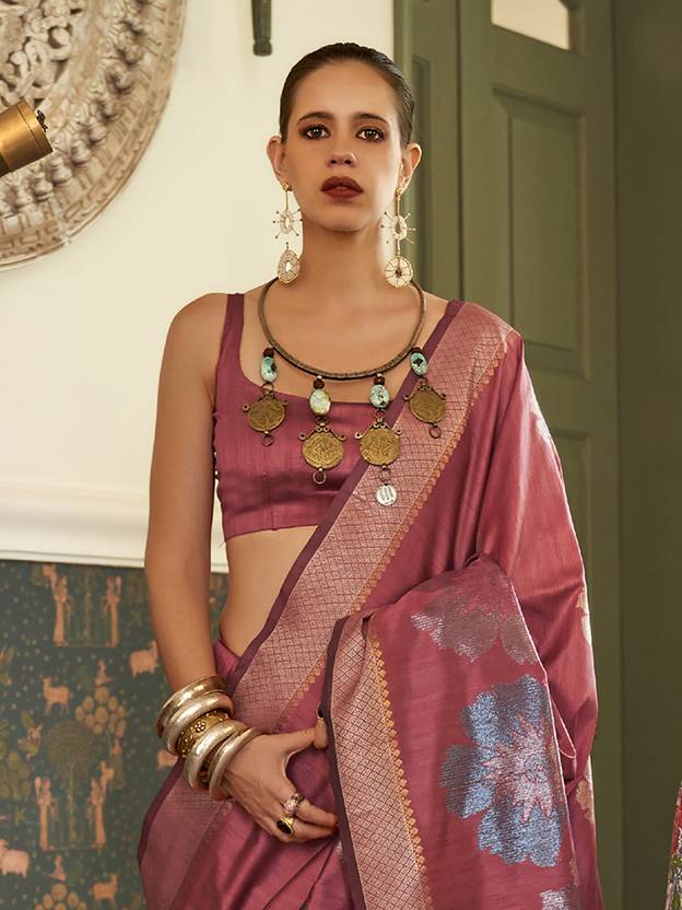 Maroon Banarasi Silk Blend Saree with Unstitched Blouse Piece Secondary image