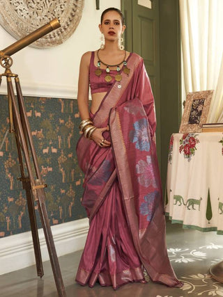 Maroon Banarasi Silk Blend Saree with Unstitched Blouse Piece ClothsVilla