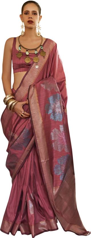 Maroon Banarasi Silk Blend Saree with Unstitched Blouse Piece ClothsVilla