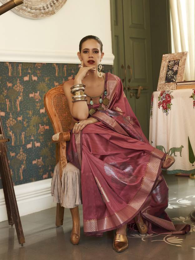 Maroon Banarasi Silk Blend Saree with Unstitched Blouse Piece ClothsVilla