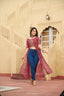 Maroon Bandhani Print Faux Georgette Kurti with Kutchi Patchwork ClothsVilla