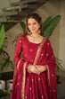 Load image into Gallery viewer, Maroon Chinnon Embroidered Zari &amp; Sequins Work Gown with Designer Dupatta – Festive &amp; Party Wear ClothsVilla
