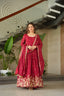 Maroon Chinnon Embroidered Zari & Sequins Work Gown with Designer Dupatta – Festive & Party Wear ClothsVilla