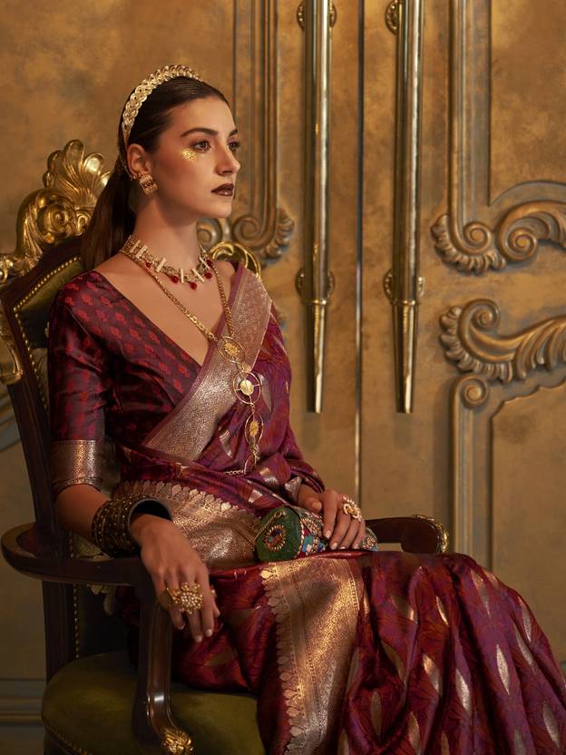 Maroon Classic Banarasi Silk Blend Saree – Perfect for Weddings & Festive Occasions ClothsVilla