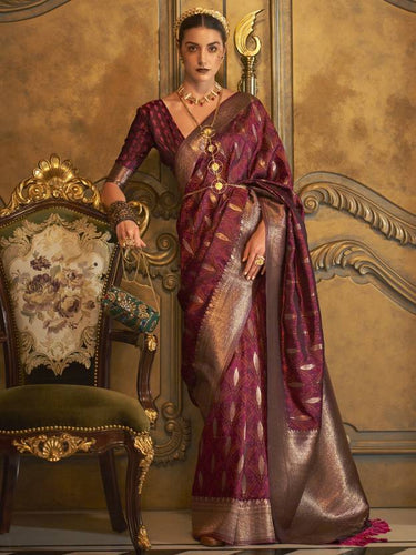 Maroon Classic Banarasi Silk Blend Saree – Perfect for Weddings & Festive Occasions ClothsVilla