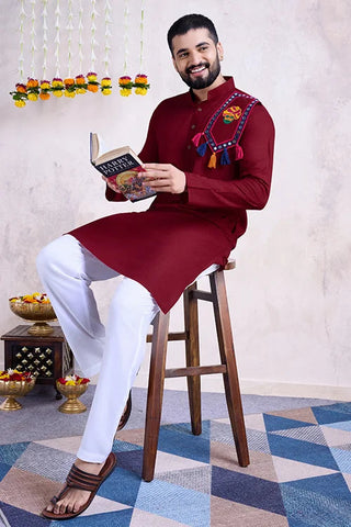 Maroon Color Festival Wear Men's Kurta Stylish Collection Clothsvilla