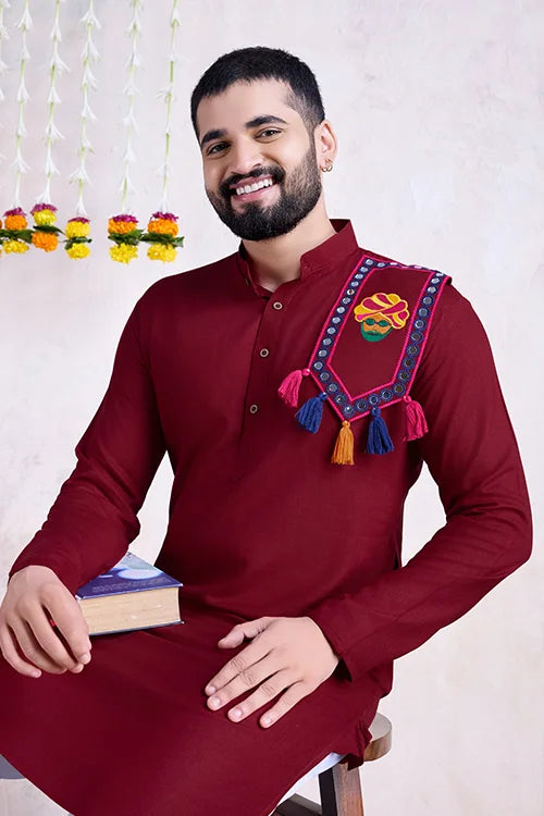 Maroon Color Festival Wear Men's Kurta Stylish Collection Clothsvilla