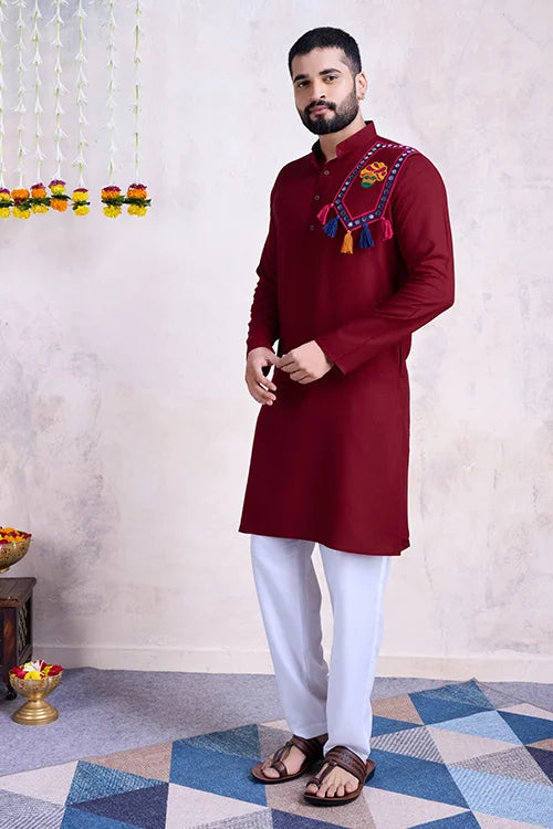 Maroon Color Festival Wear Men's Kurta Stylish Collection Clothsvilla