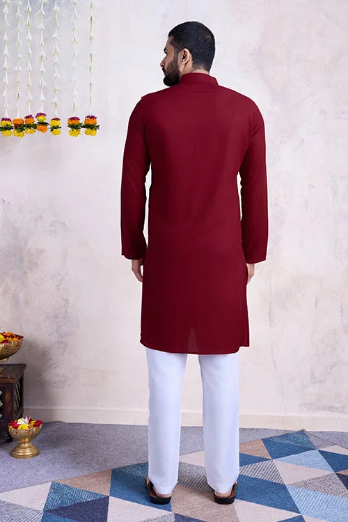 Maroon Color Festival Wear Men's Kurta Stylish Collection Clothsvilla