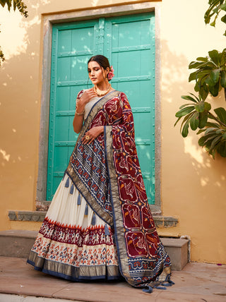 Maroon Color Patola Print Tussar Silk Lehenga Choli Set with Foil Detailing & Can Can ClothsVilla