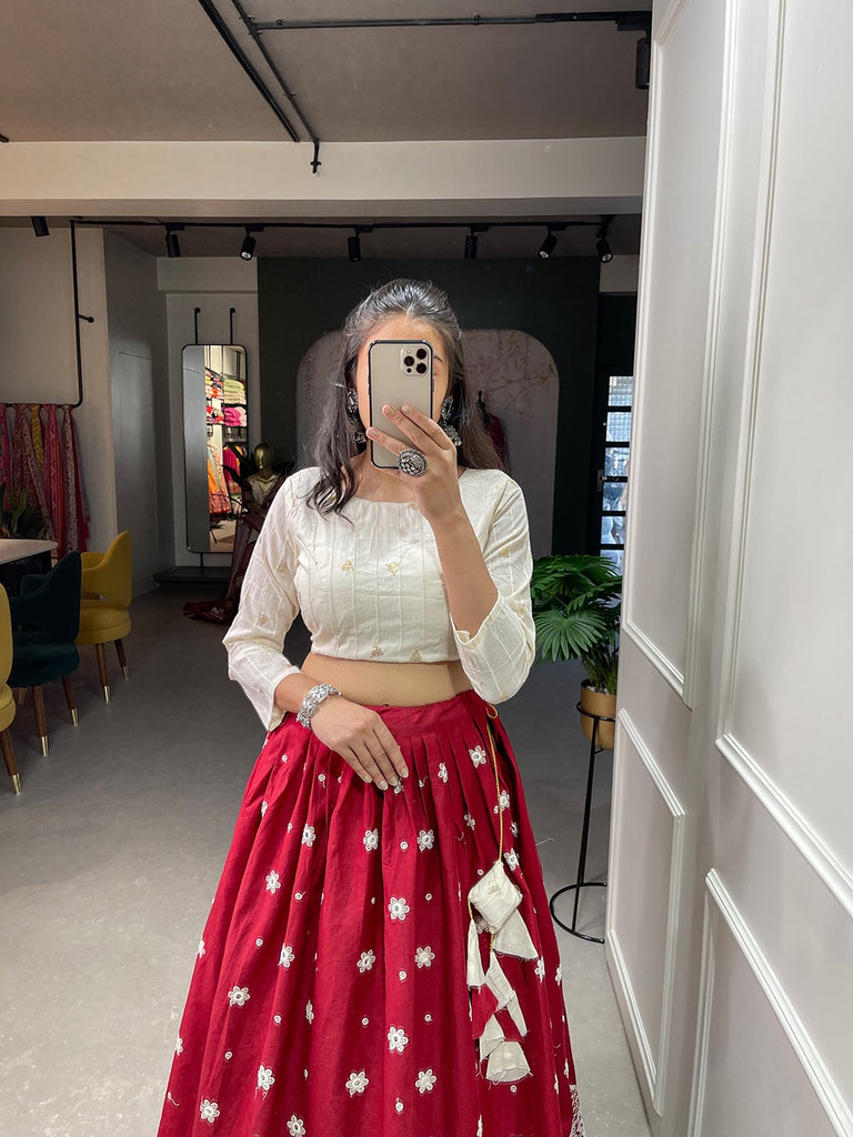 Maroon Rayon Lucknowi Chikankari With Stylish Sleeveless Crop Top Lehe –  garment villa