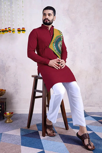 Maroon Color Ready to Wear Traditional Kurta for Mens Wear Clothsvilla