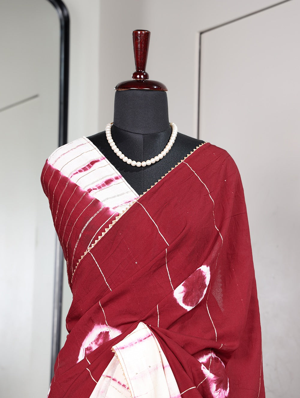 Maroon Color Sequined Viscose Chanderi Saree with Gota Patti Border & Blouse ClothsVilla