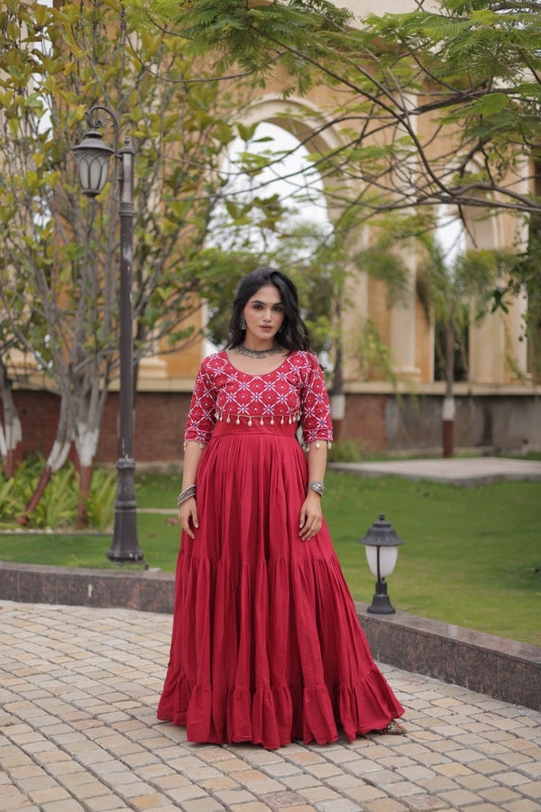 Maroon Cotton Gown with Mirror Work ClothsVilla
