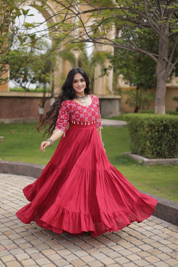 Maroon Cotton Gown with Mirror Work ClothsVilla