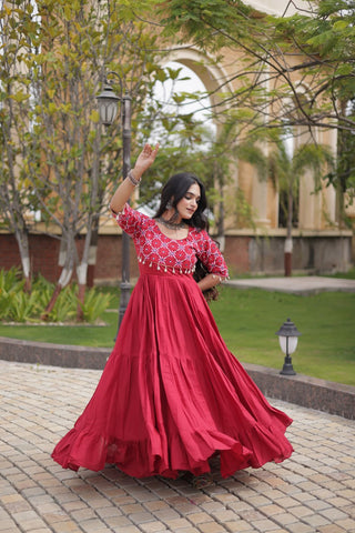 Maroon Cotton Gown with Mirror Work ClothsVilla