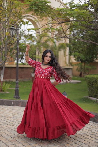 Maroon Cotton Gown with Mirror Work ClothsVilla